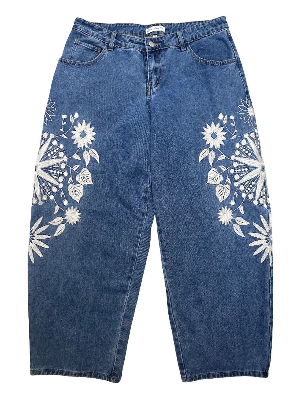 Floral Embroidered Barrel Jeans